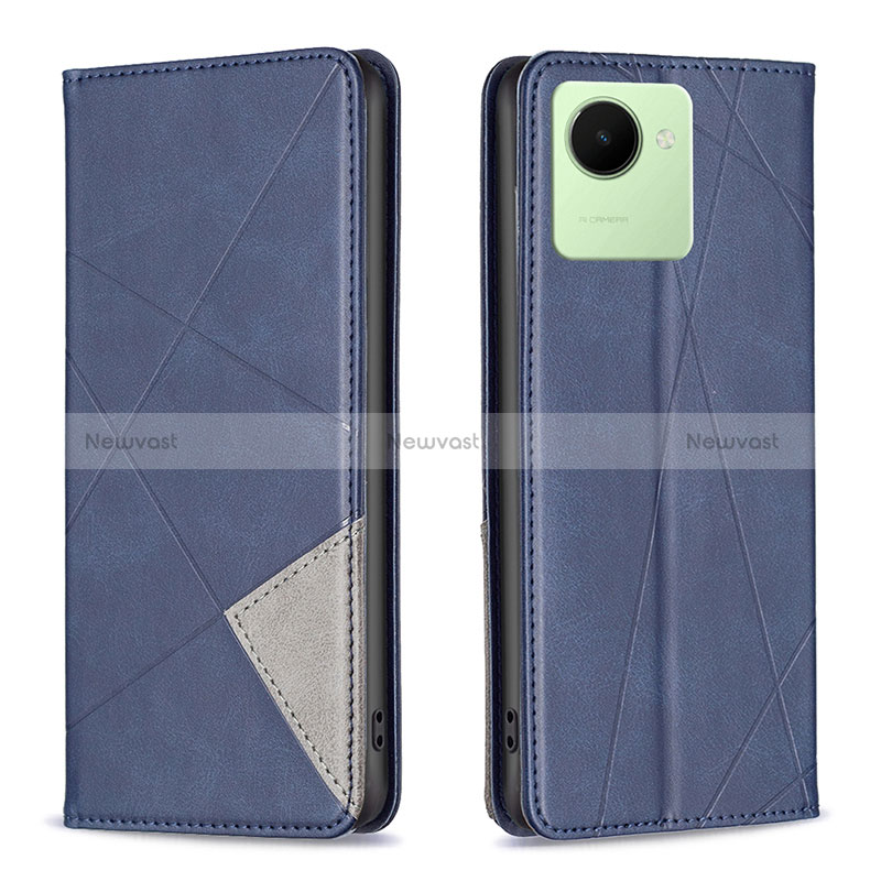 Leather Case Stands Flip Cover Holder B07F for Realme C30s Blue