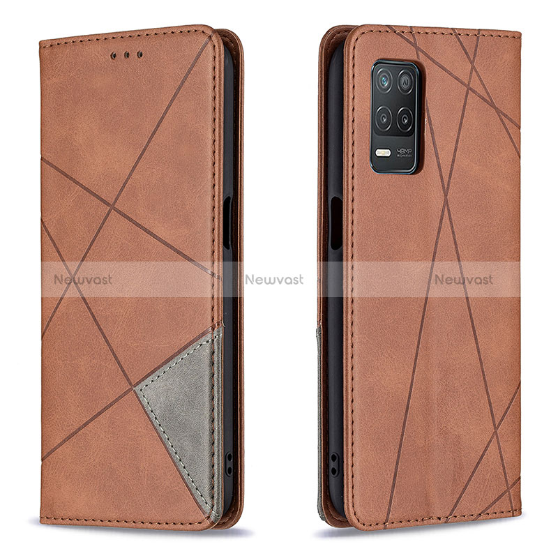 Leather Case Stands Flip Cover Holder B07F for Realme Narzo 30 5G Brown