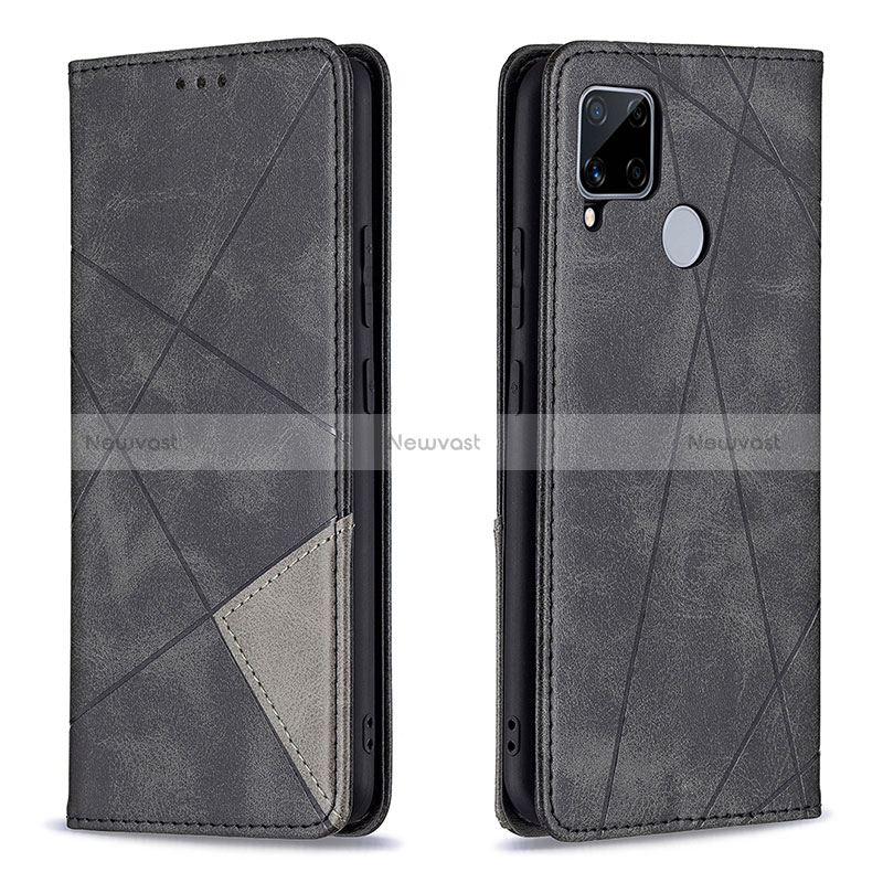 Leather Case Stands Flip Cover Holder B07F for Realme Narzo 30A Black