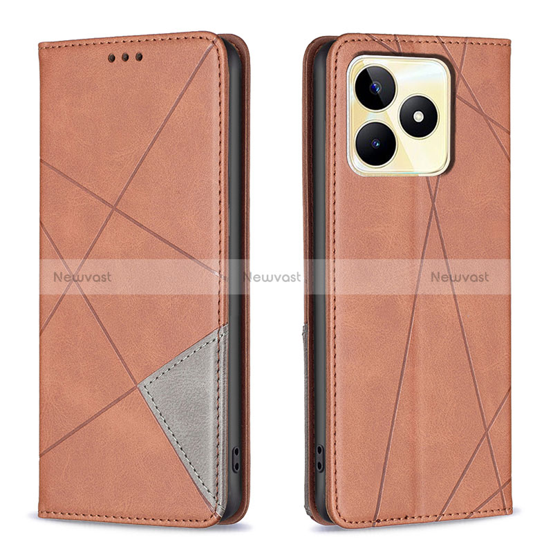 Leather Case Stands Flip Cover Holder B07F for Realme Narzo N53 Brown