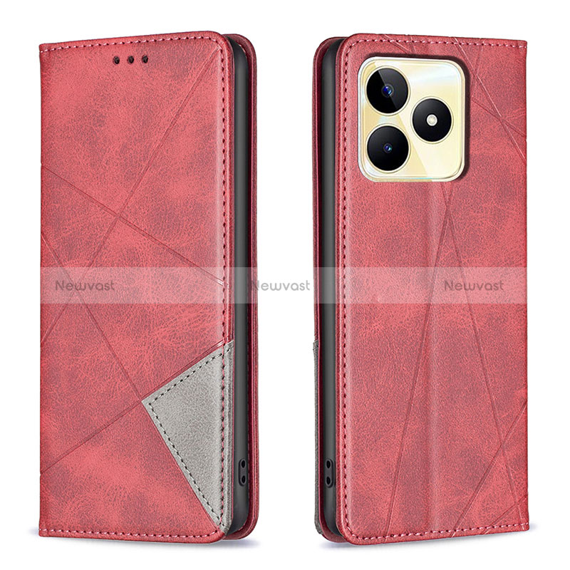 Leather Case Stands Flip Cover Holder B07F for Realme Narzo N53 Red