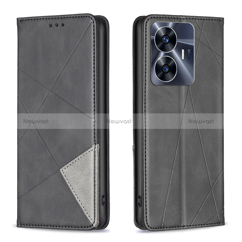 Leather Case Stands Flip Cover Holder B07F for Realme Narzo N55 Black