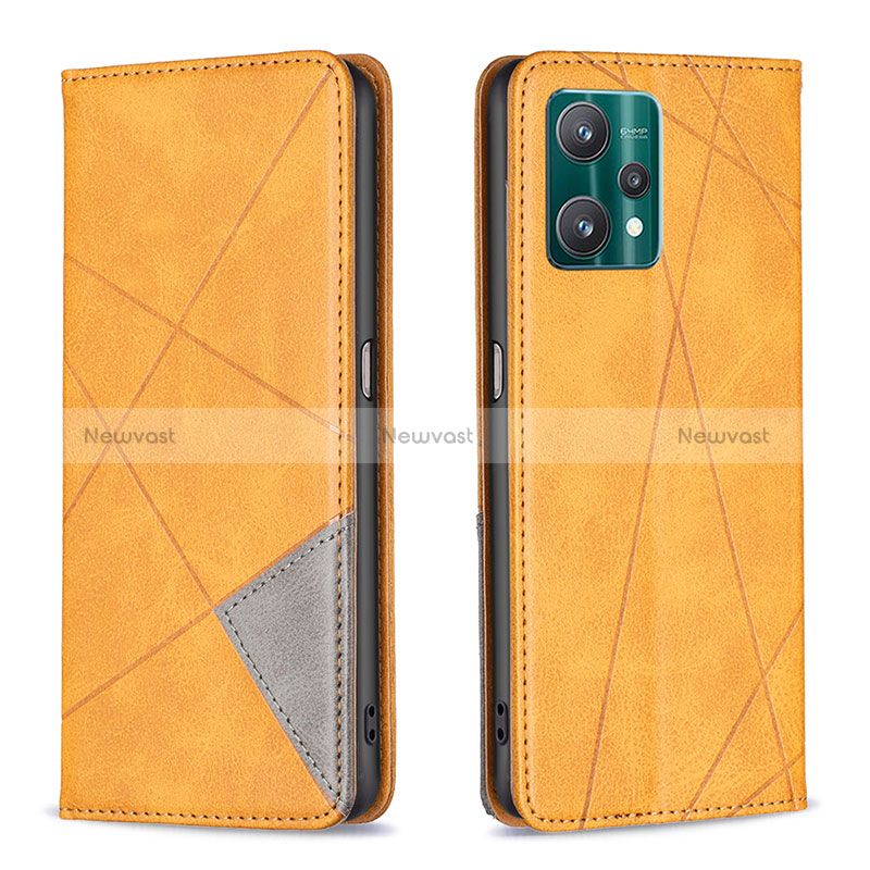 Leather Case Stands Flip Cover Holder B07F for Realme Q5 5G Light Brown