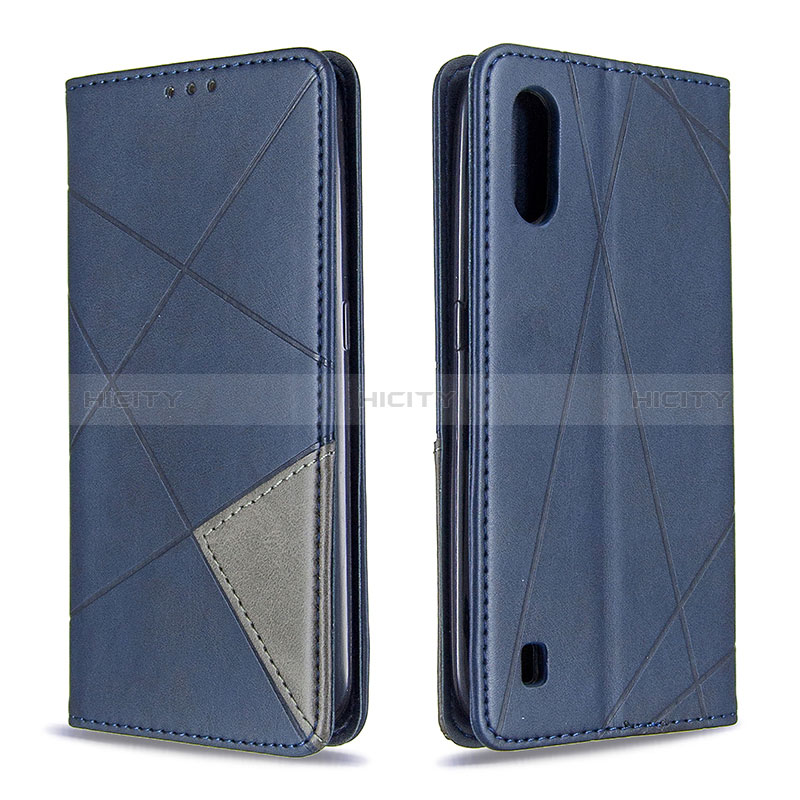 Leather Case Stands Flip Cover Holder B07F for Samsung Galaxy A01 SM-A015 Blue