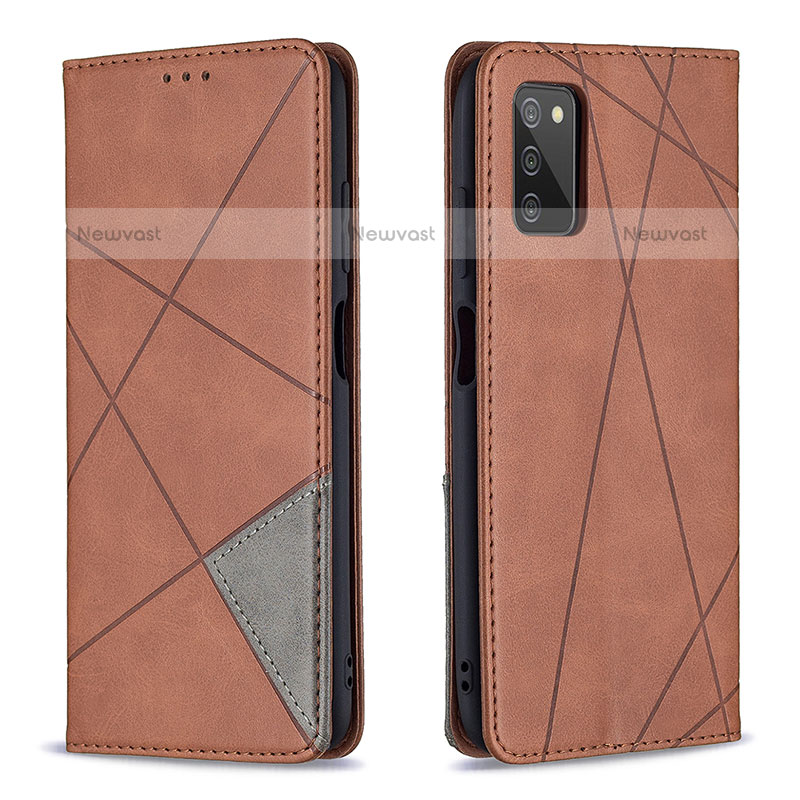 Leather Case Stands Flip Cover Holder B07F for Samsung Galaxy A02s Brown