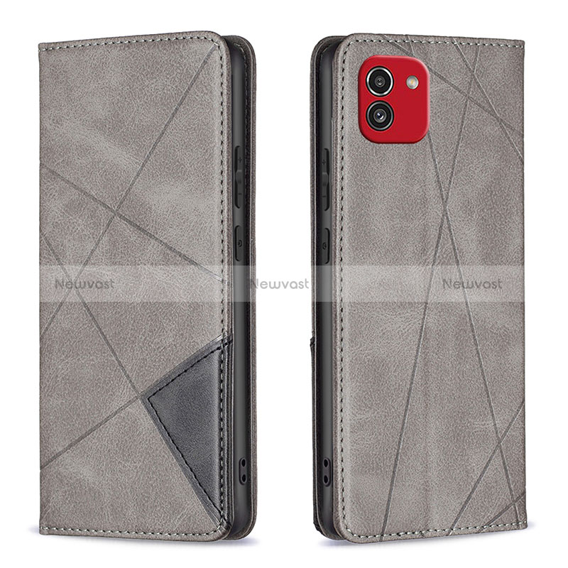 Leather Case Stands Flip Cover Holder B07F for Samsung Galaxy A03 Gray