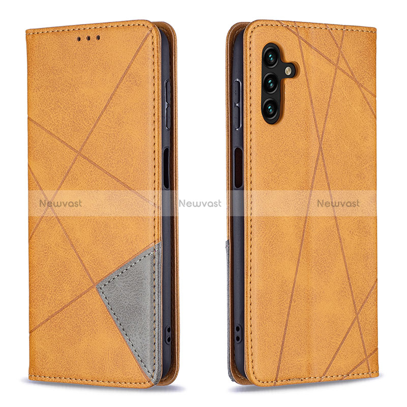 Leather Case Stands Flip Cover Holder B07F for Samsung Galaxy A04s Light Brown