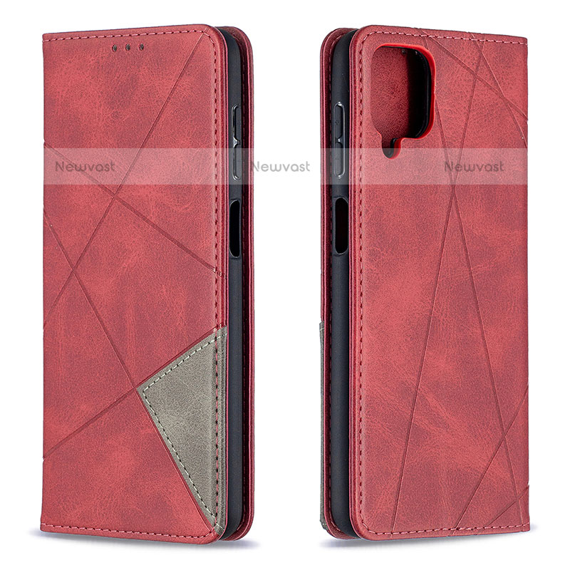 Leather Case Stands Flip Cover Holder B07F for Samsung Galaxy A12 Red