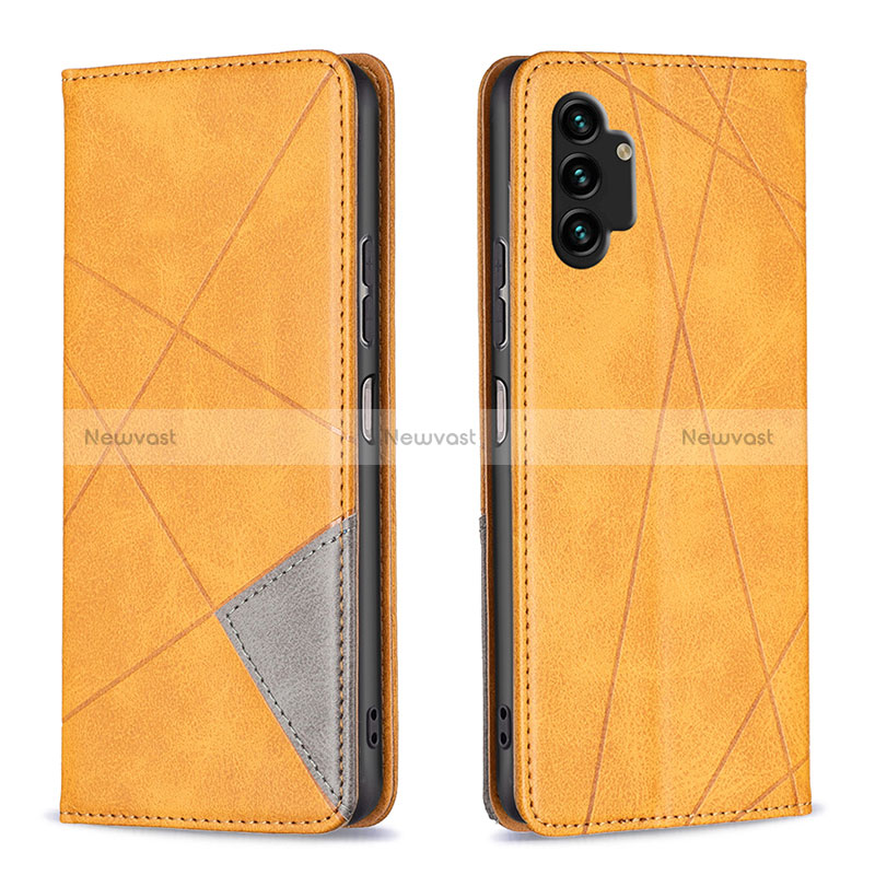 Leather Case Stands Flip Cover Holder B07F for Samsung Galaxy A13 4G Light Brown