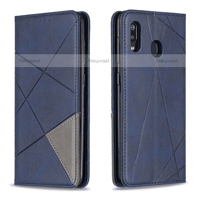 Leather Case Stands Flip Cover Holder B07F for Samsung Galaxy A20 Blue