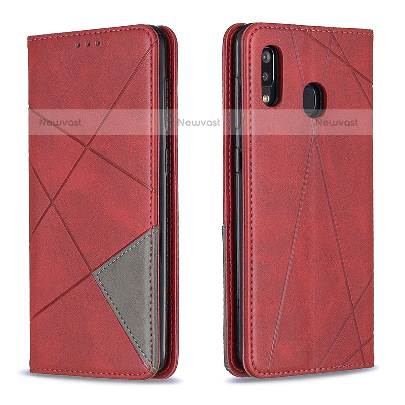 Leather Case Stands Flip Cover Holder B07F for Samsung Galaxy A20 Red