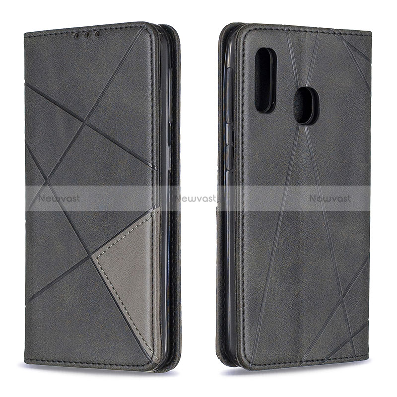 Leather Case Stands Flip Cover Holder B07F for Samsung Galaxy A20e Black