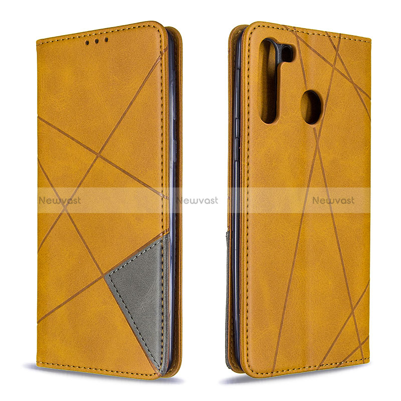 Leather Case Stands Flip Cover Holder B07F for Samsung Galaxy A21 Light Brown