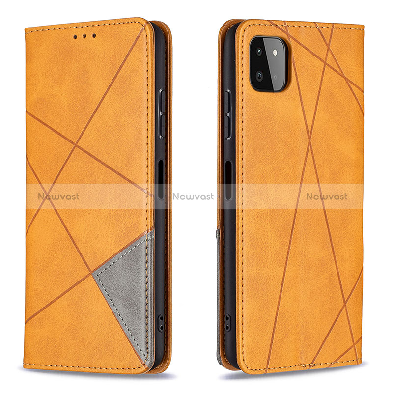 Leather Case Stands Flip Cover Holder B07F for Samsung Galaxy A22 5G Light Brown