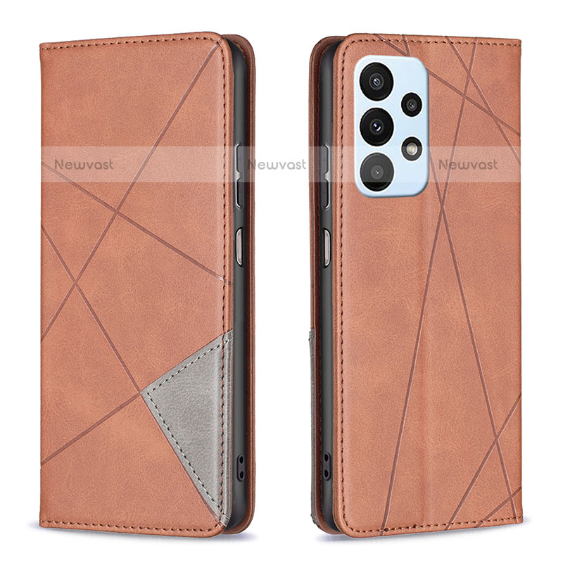 Leather Case Stands Flip Cover Holder B07F for Samsung Galaxy A23 5G Brown