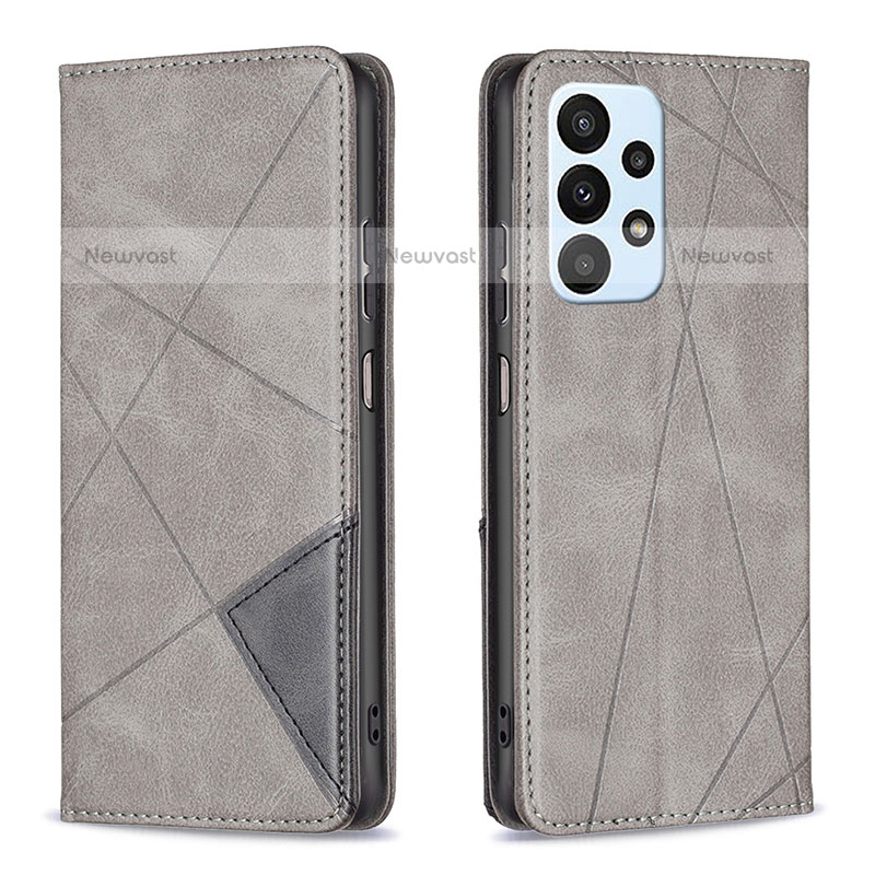 Leather Case Stands Flip Cover Holder B07F for Samsung Galaxy A23 5G Gray