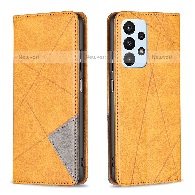 Leather Case Stands Flip Cover Holder B07F for Samsung Galaxy A23 5G Light Brown