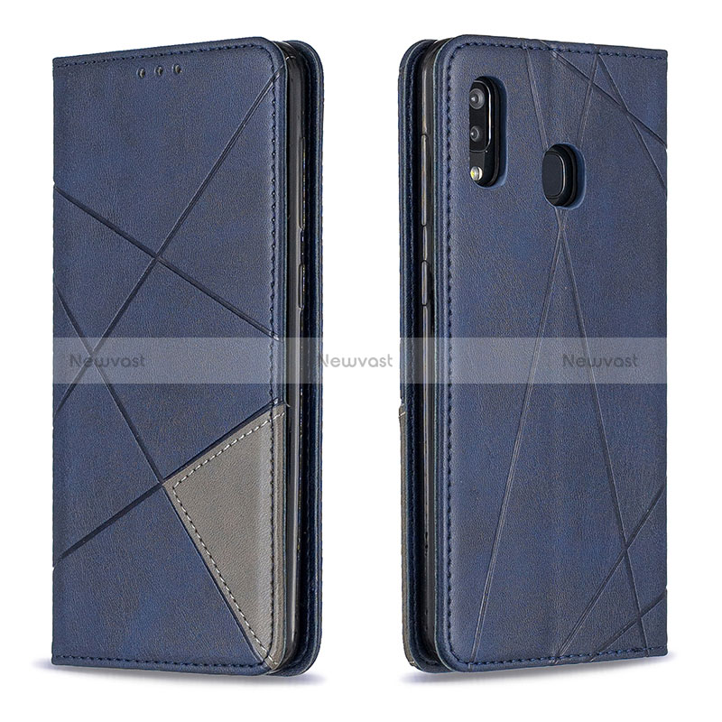 Leather Case Stands Flip Cover Holder B07F for Samsung Galaxy A30 Blue