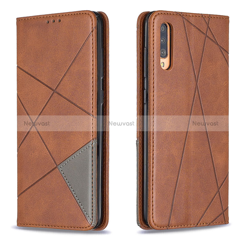 Leather Case Stands Flip Cover Holder B07F for Samsung Galaxy A70 Brown