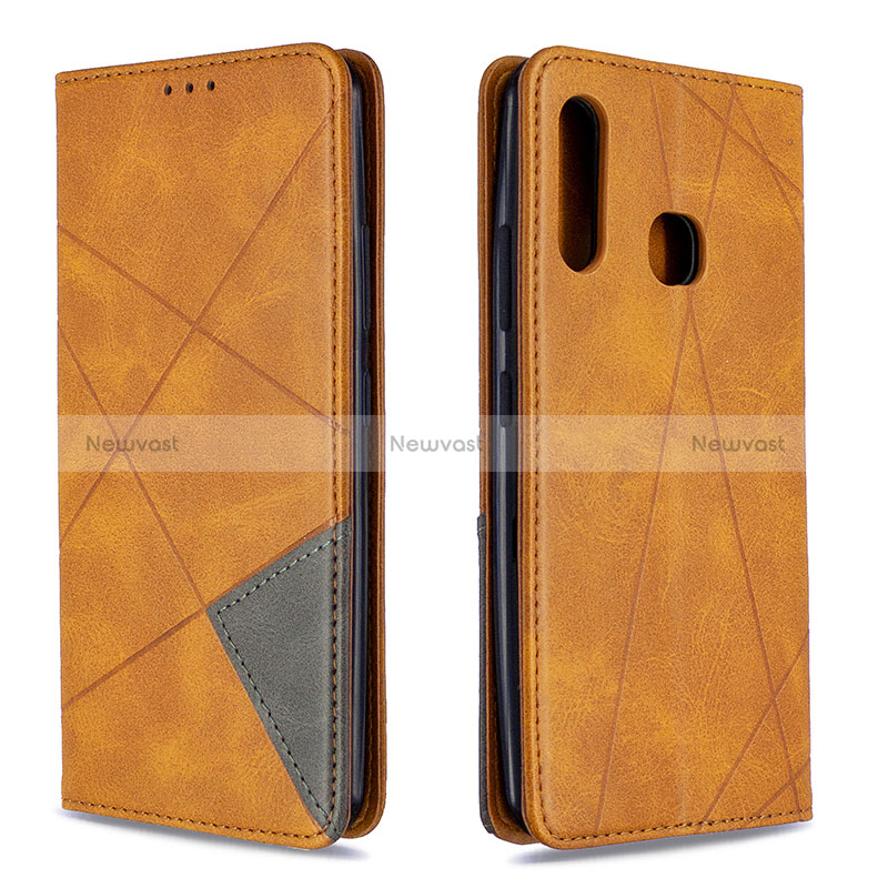 Leather Case Stands Flip Cover Holder B07F for Samsung Galaxy A70E Light Brown