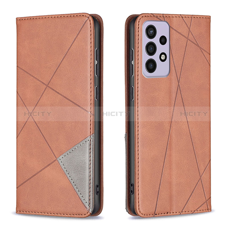 Leather Case Stands Flip Cover Holder B07F for Samsung Galaxy A73 5G Brown