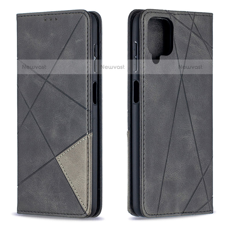 Leather Case Stands Flip Cover Holder B07F for Samsung Galaxy F12 Black