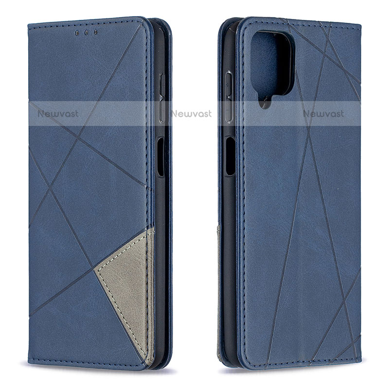 Leather Case Stands Flip Cover Holder B07F for Samsung Galaxy F12 Blue