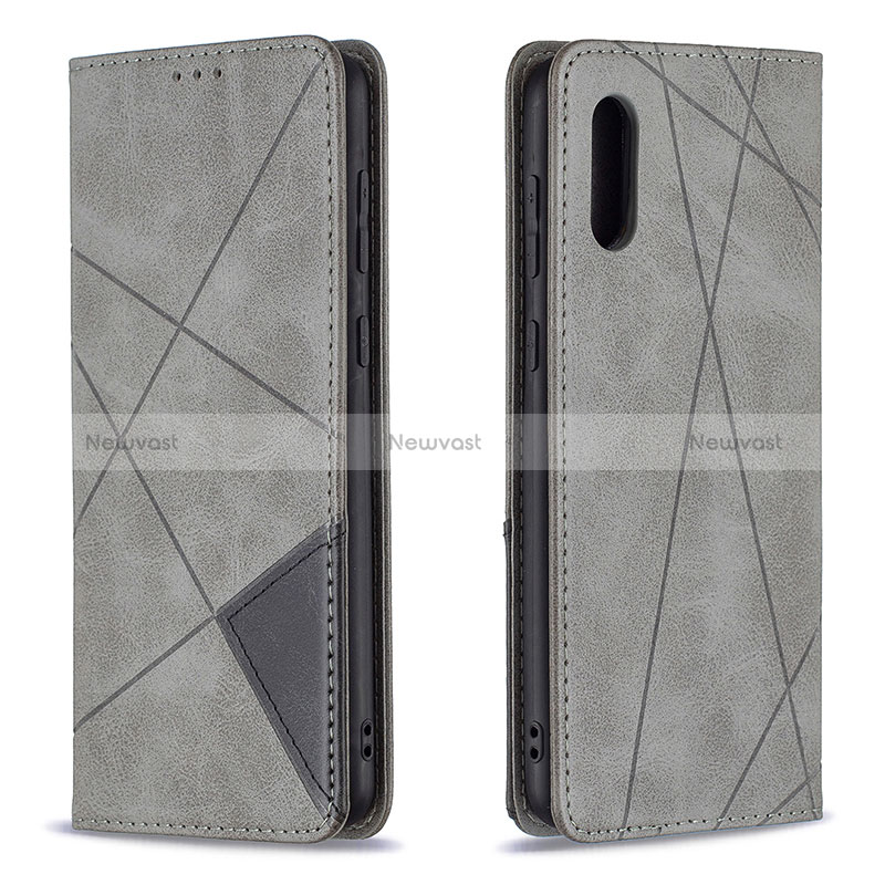 Leather Case Stands Flip Cover Holder B07F for Samsung Galaxy M02 Gray