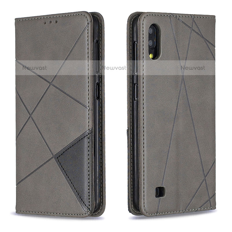 Leather Case Stands Flip Cover Holder B07F for Samsung Galaxy M10 Gray