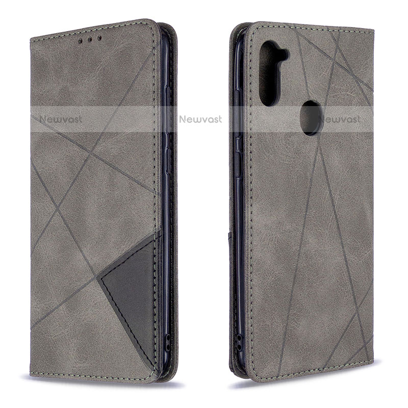 Leather Case Stands Flip Cover Holder B07F for Samsung Galaxy M11 Gray