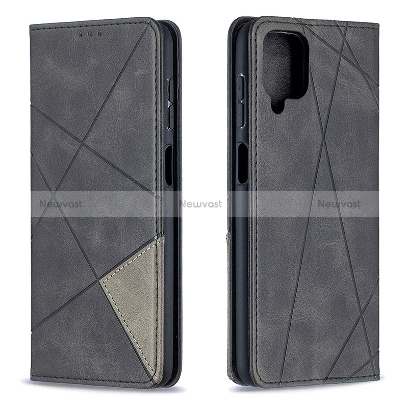 Leather Case Stands Flip Cover Holder B07F for Samsung Galaxy M12 Black