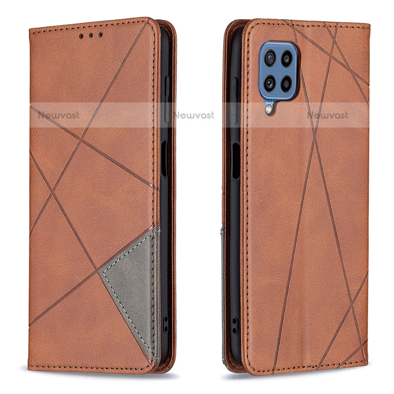 Leather Case Stands Flip Cover Holder B07F for Samsung Galaxy M32 4G Brown