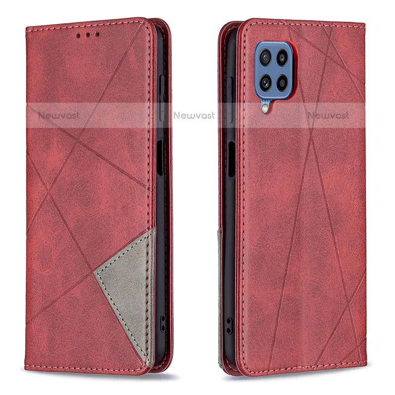 Leather Case Stands Flip Cover Holder B07F for Samsung Galaxy M32 4G Red