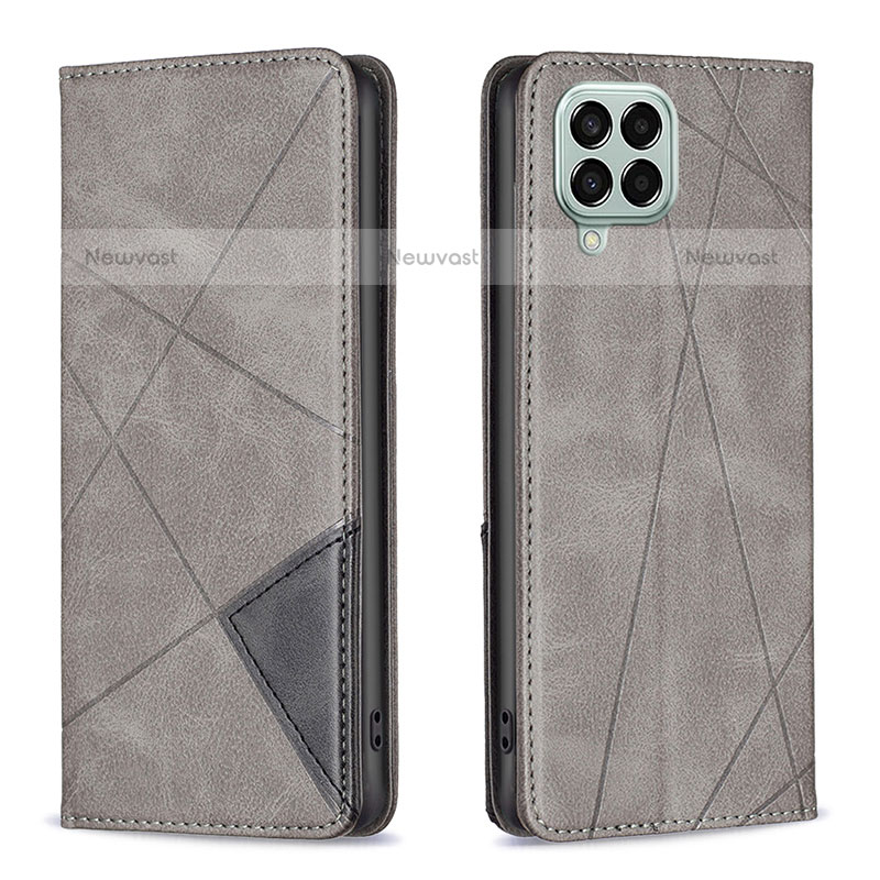 Leather Case Stands Flip Cover Holder B07F for Samsung Galaxy M33 5G Gray