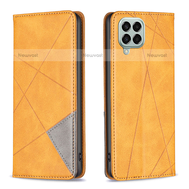 Leather Case Stands Flip Cover Holder B07F for Samsung Galaxy M33 5G Light Brown