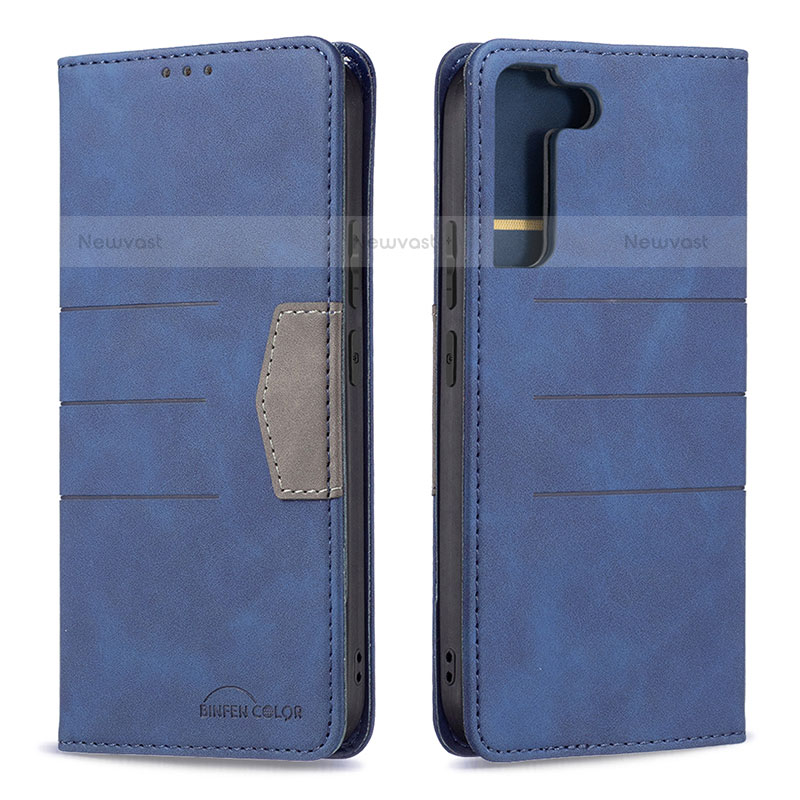 Leather Case Stands Flip Cover Holder B07F for Samsung Galaxy S21 FE 5G Blue