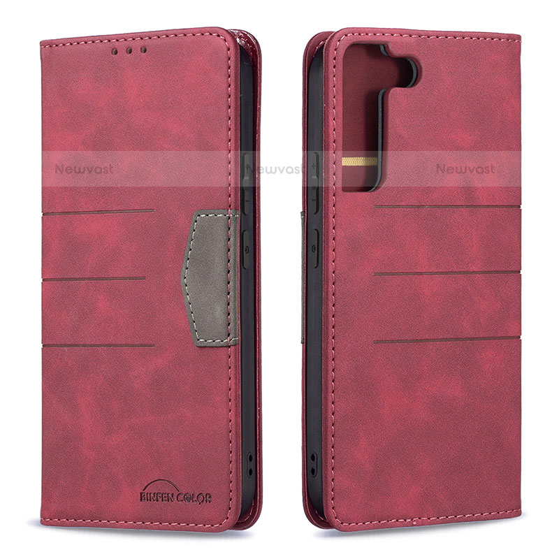 Leather Case Stands Flip Cover Holder B07F for Samsung Galaxy S21 FE 5G Red