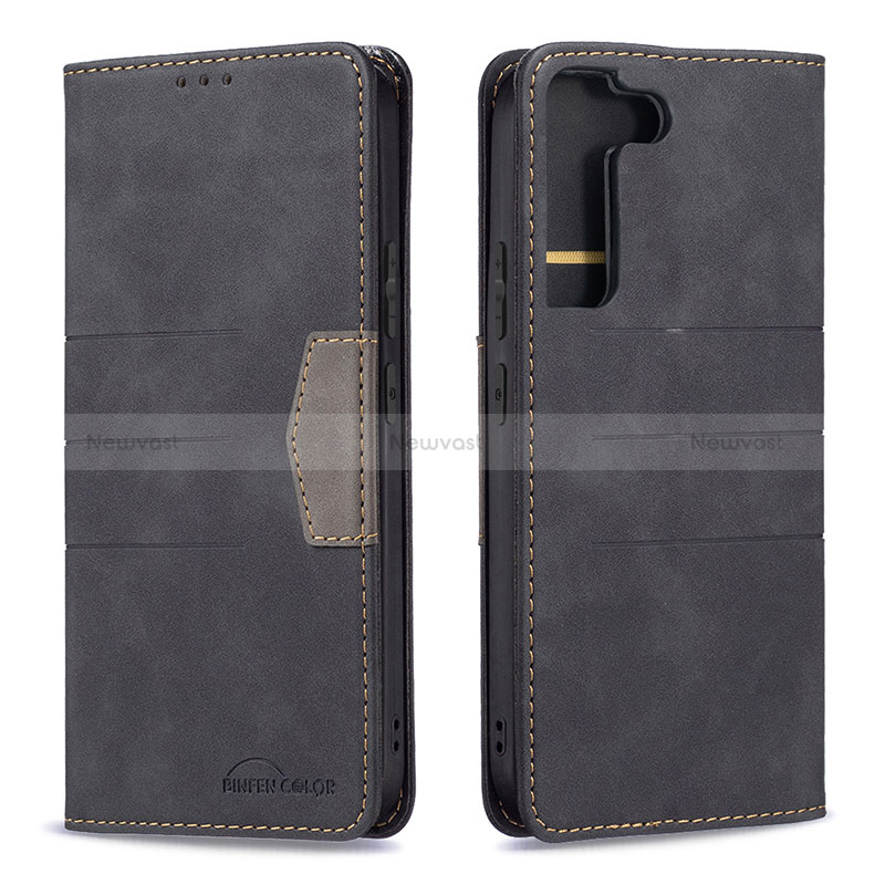 Leather Case Stands Flip Cover Holder B07F for Samsung Galaxy S22 Plus 5G Black