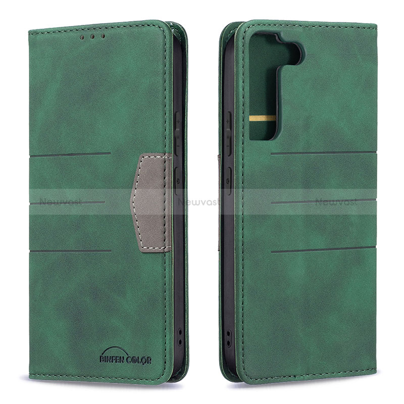 Leather Case Stands Flip Cover Holder B07F for Samsung Galaxy S22 Plus 5G Green