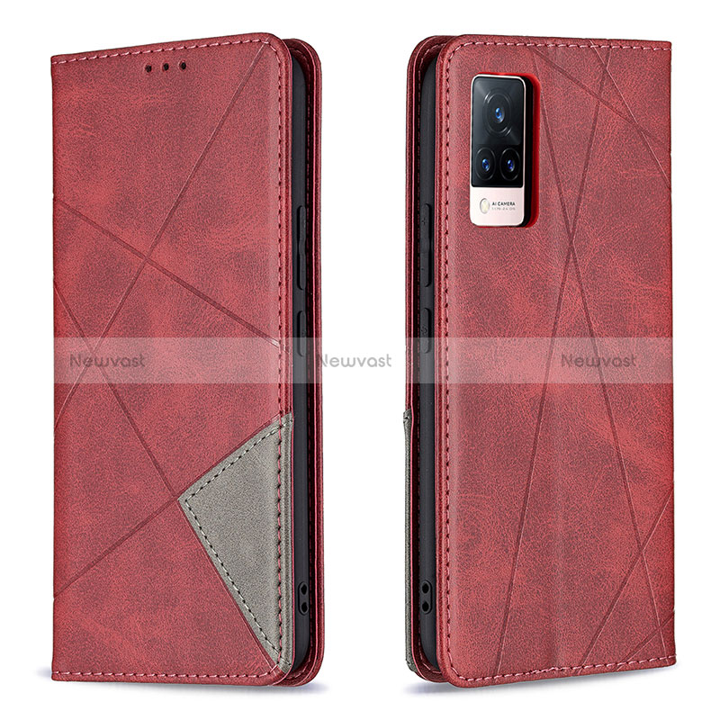 Leather Case Stands Flip Cover Holder B07F for Vivo V21 5G Red