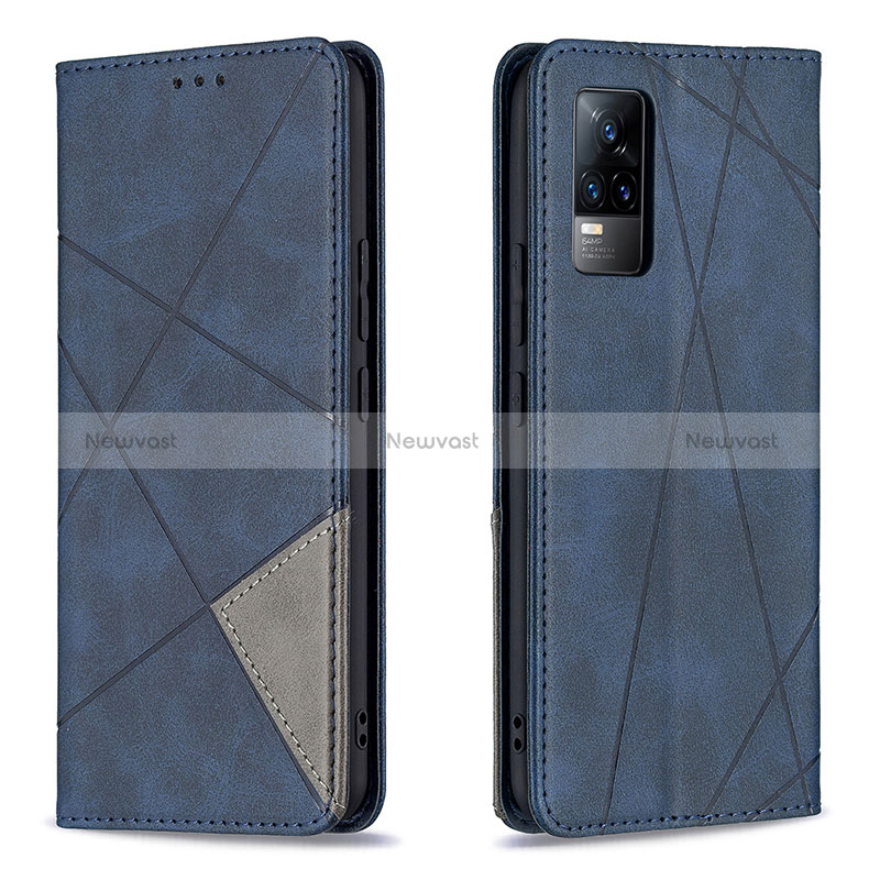 Leather Case Stands Flip Cover Holder B07F for Vivo V21e 4G Blue