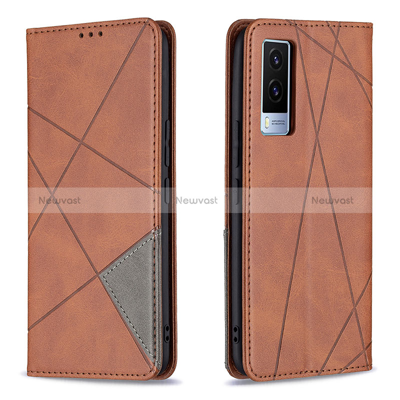 Leather Case Stands Flip Cover Holder B07F for Vivo V21e 5G Brown