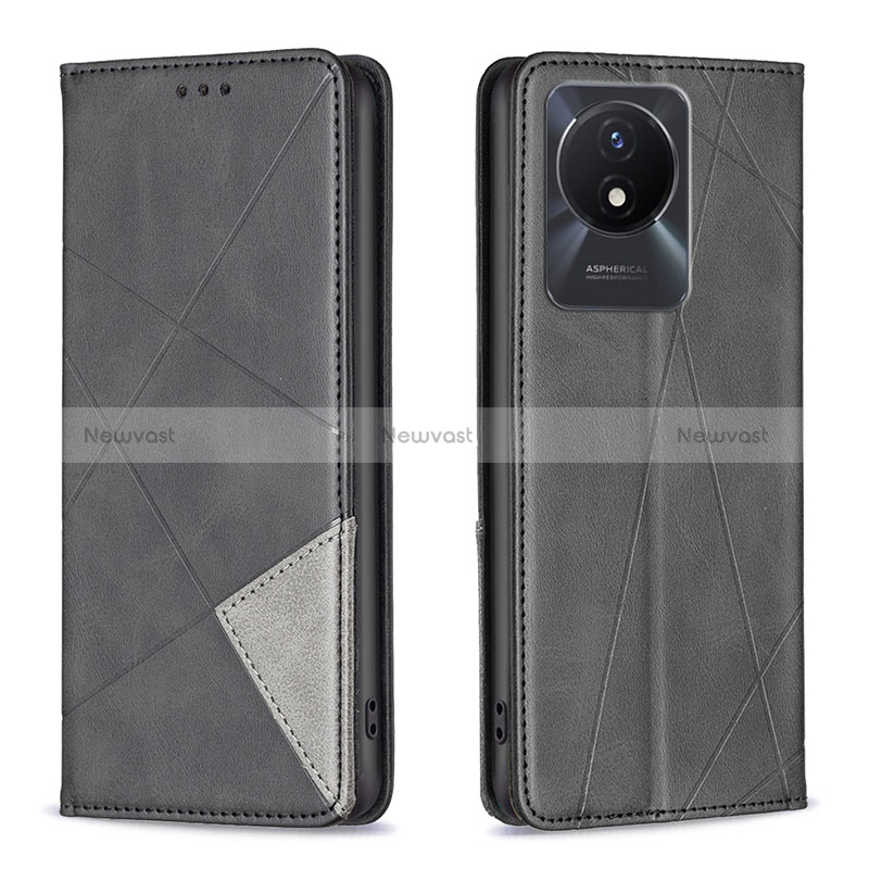 Leather Case Stands Flip Cover Holder B07F for Vivo Y02 Black