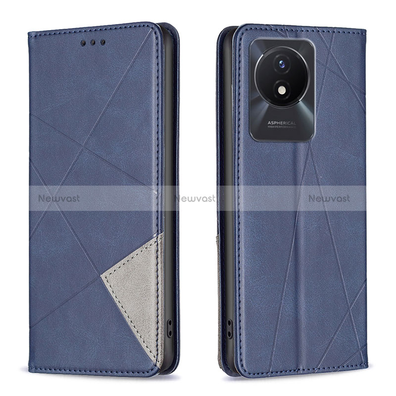 Leather Case Stands Flip Cover Holder B07F for Vivo Y02 Blue