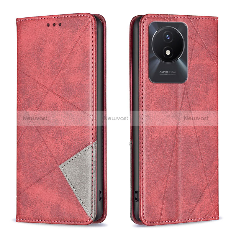 Leather Case Stands Flip Cover Holder B07F for Vivo Y02t Red