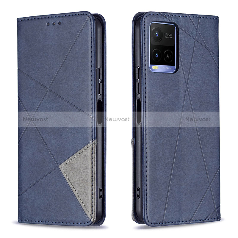 Leather Case Stands Flip Cover Holder B07F for Vivo Y21 Blue