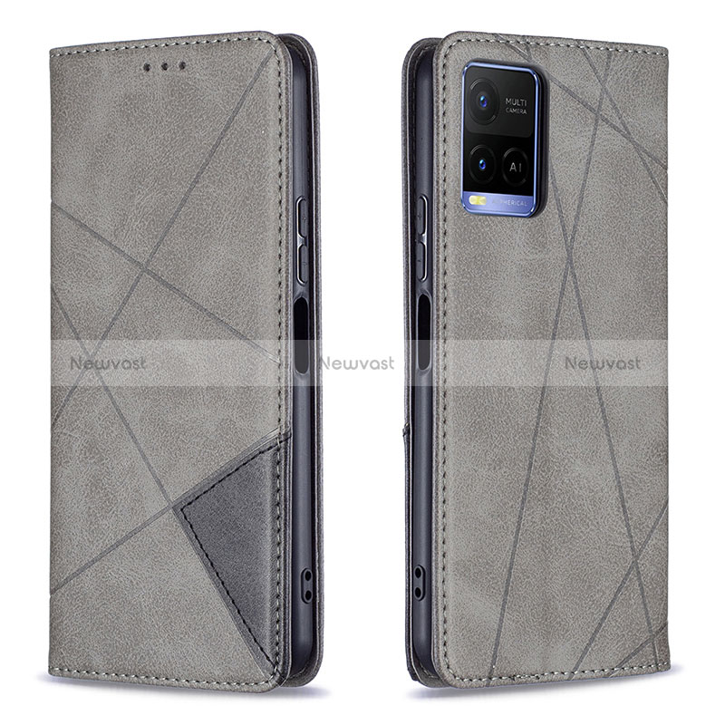 Leather Case Stands Flip Cover Holder B07F for Vivo Y21 Gray