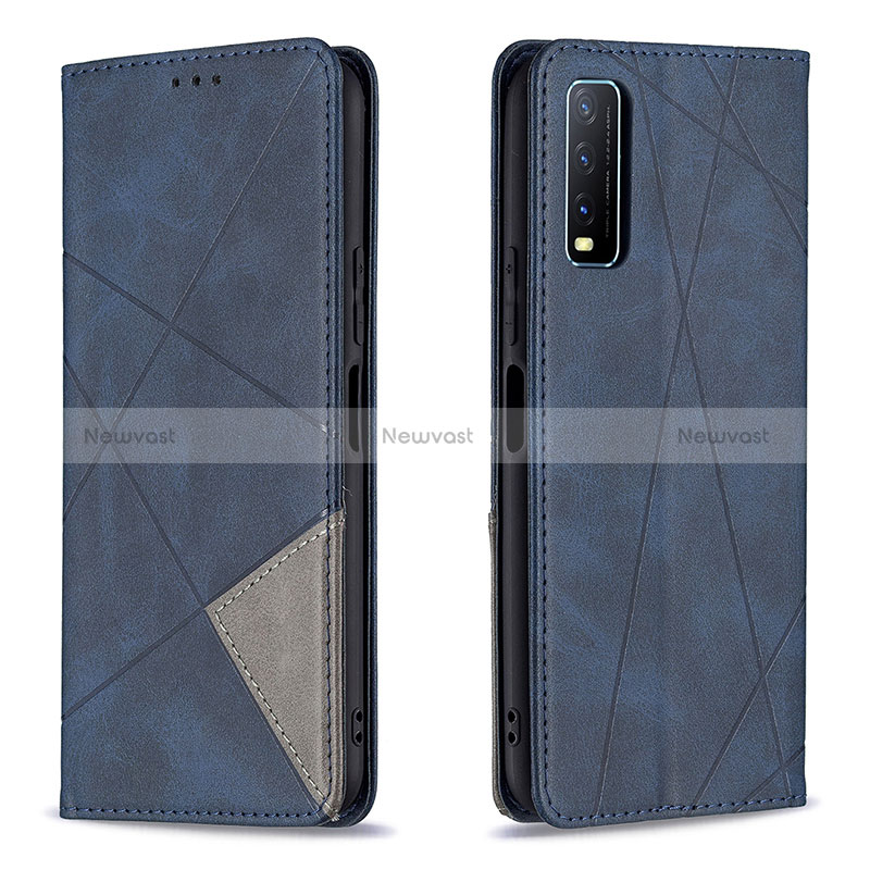 Leather Case Stands Flip Cover Holder B07F for Vivo Y30 (2021) Blue