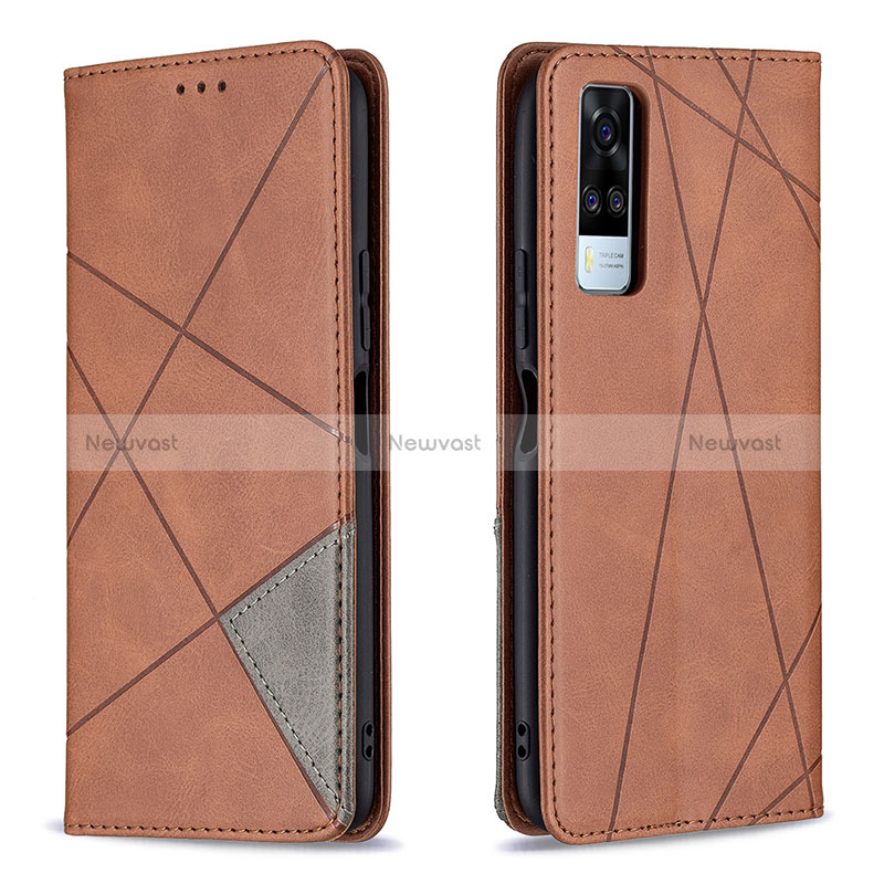 Leather Case Stands Flip Cover Holder B07F for Vivo Y31 (2021) Brown