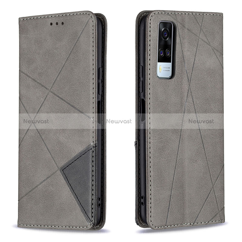 Leather Case Stands Flip Cover Holder B07F for Vivo Y31 (2021) Gray